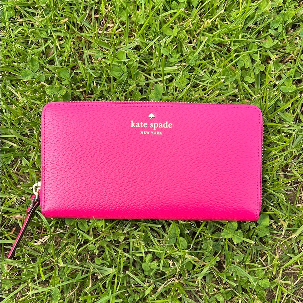 kate spade New York Hot Pink Zip-Around Wallet with Gold Logo